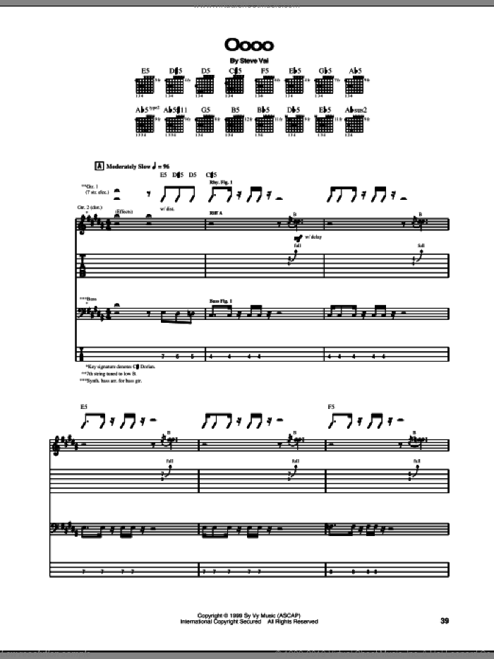 Oooo sheet music for guitar (tablature) by Steve Vai, intermediate skill level