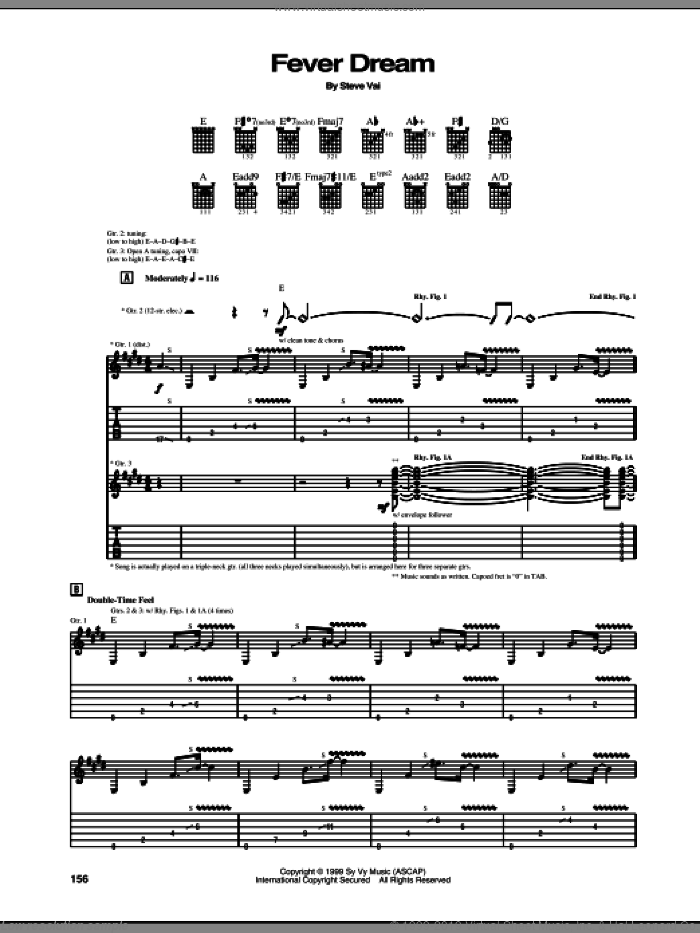 Fever Dream sheet music for guitar (tablature) by Steve Vai, intermediate skill level