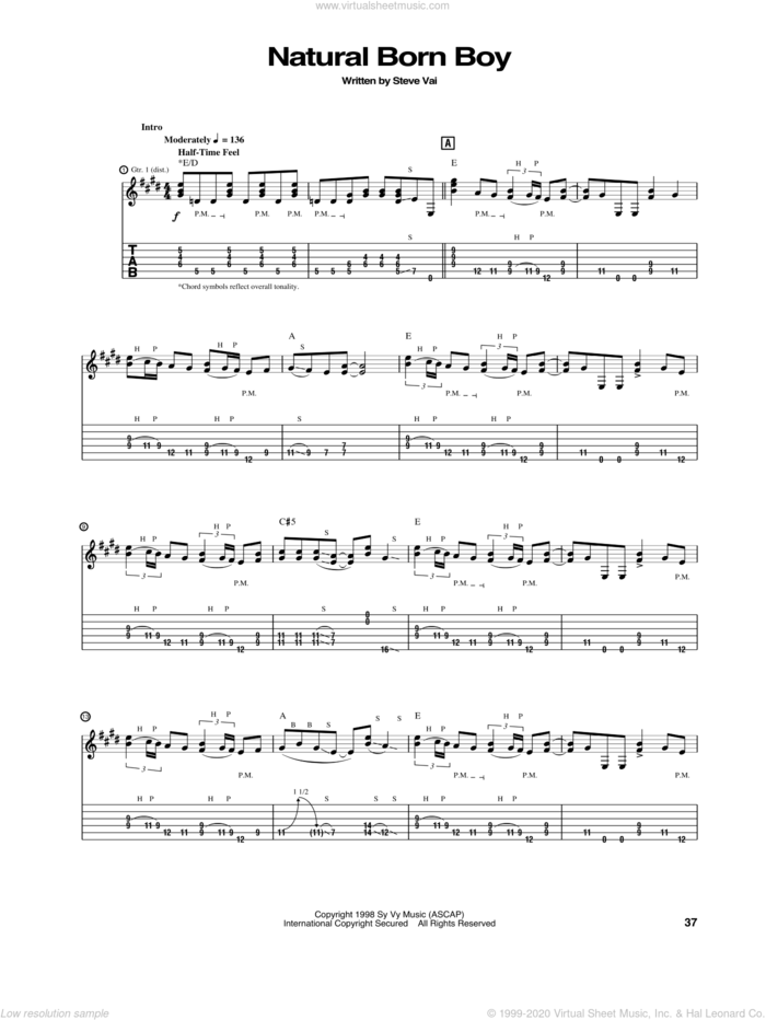 Natural Born Boy sheet music for guitar (tablature) by Steve Vai, intermediate skill level
