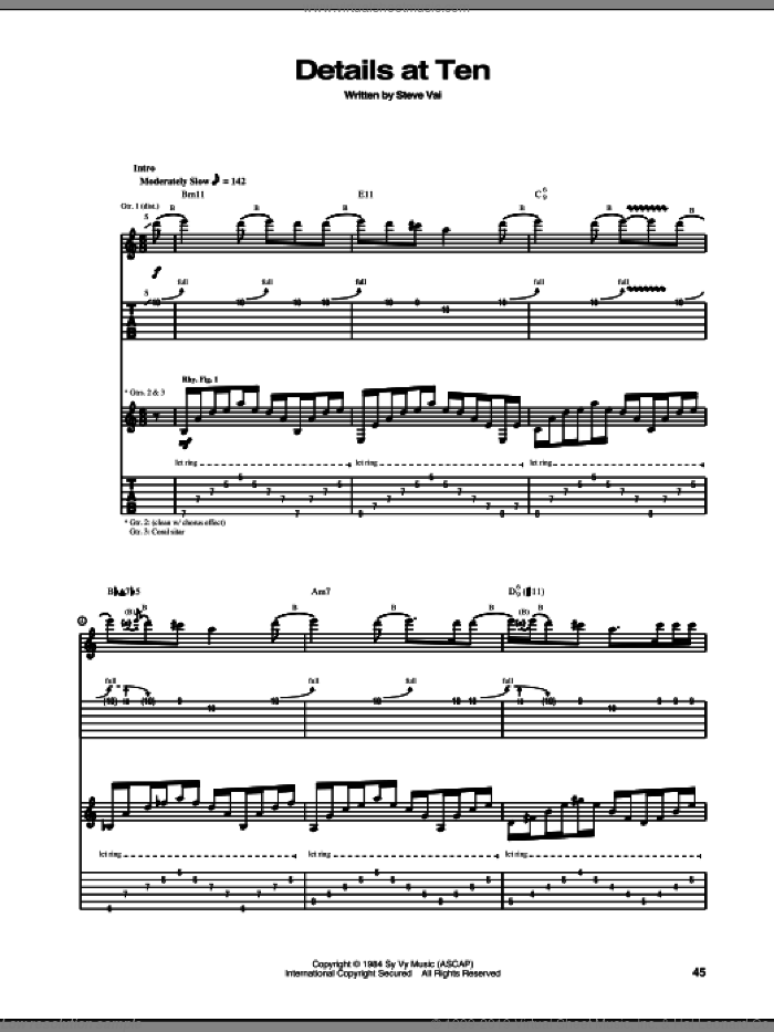 Details At Ten sheet music for guitar (tablature) by Steve Vai, intermediate skill level
