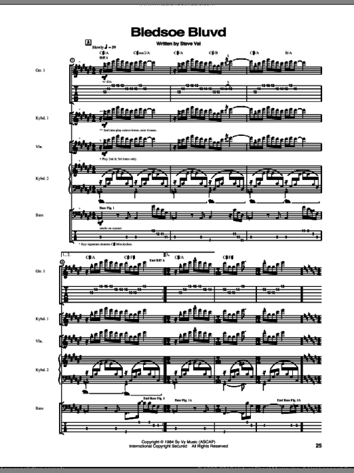 Bledsoe Bluvd sheet music for guitar (tablature) by Steve Vai, intermediate skill level