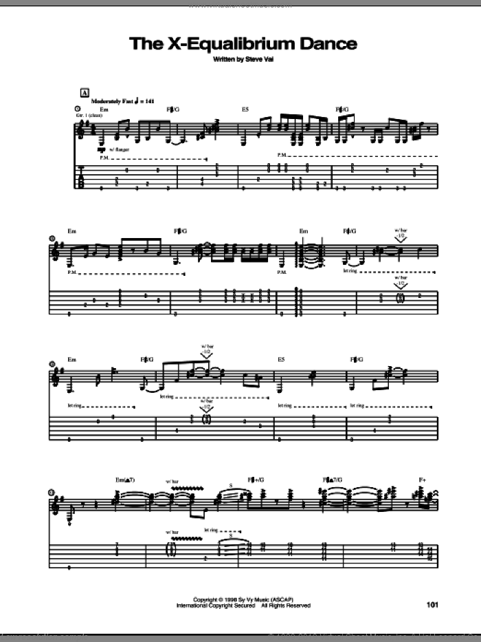 The X-Equalibrium Dance sheet music for guitar (tablature) by Steve Vai, intermediate skill level