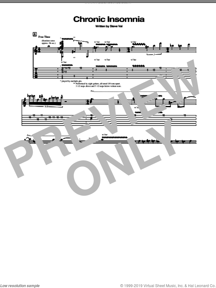 Chronic Insomnia sheet music for guitar (tablature) by Steve Vai, intermediate skill level
