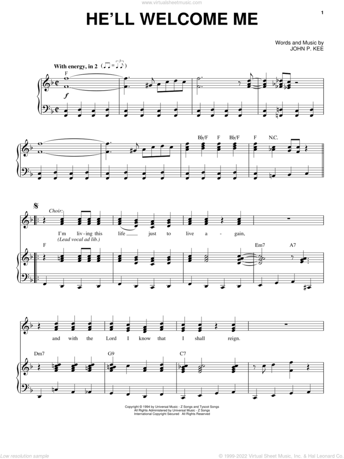 He'll Welcome Me sheet music for voice, piano or guitar by John P. Kee, intermediate skill level