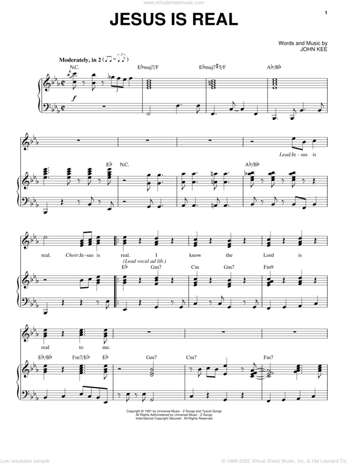 Jesus Is Real sheet music for voice, piano or guitar by John P. Kee, intermediate skill level