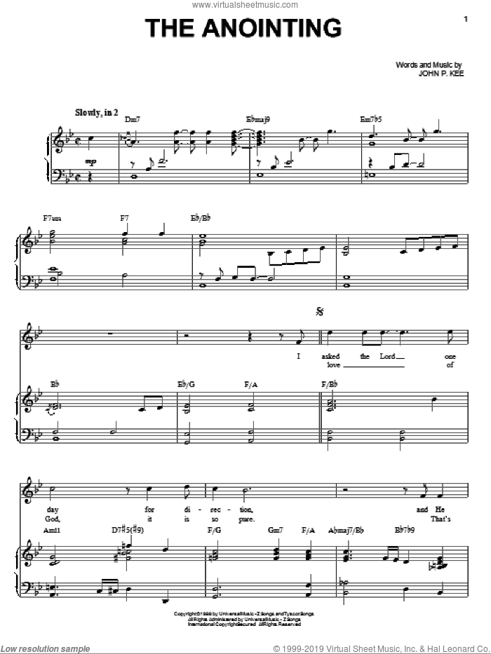 The Anointing sheet music for voice, piano or guitar by John P. Kee, intermediate skill level