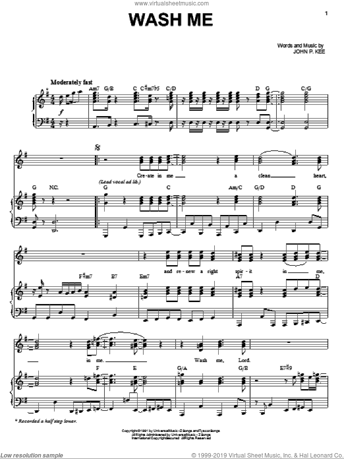 Wash Me sheet music for voice, piano or guitar by John P. Kee, intermediate skill level