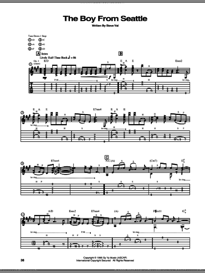 The Boy From Seattle sheet music for guitar (tablature) by Steve Vai, intermediate skill level