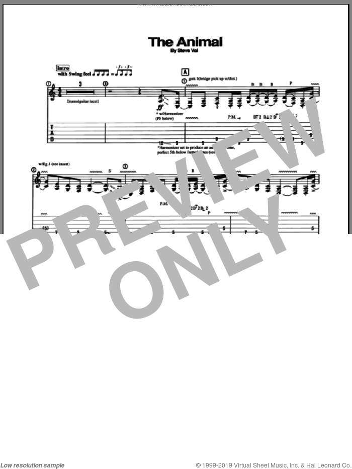 The Animal sheet music for guitar (tablature) by Steve Vai, intermediate skill level