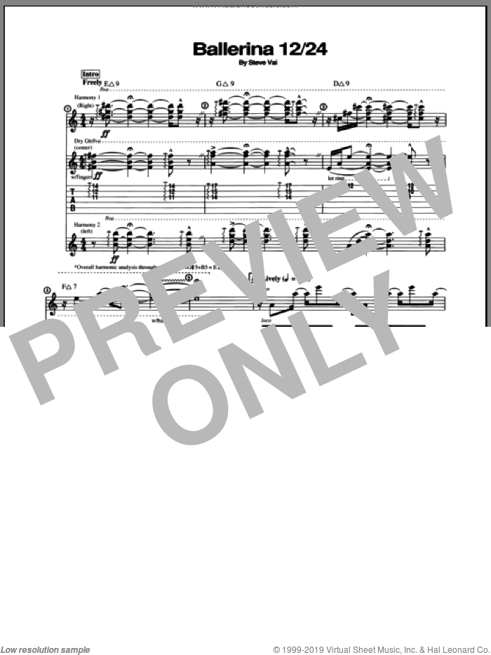 Ballerina 12/24 sheet music for guitar (tablature) by Steve Vai, intermediate skill level