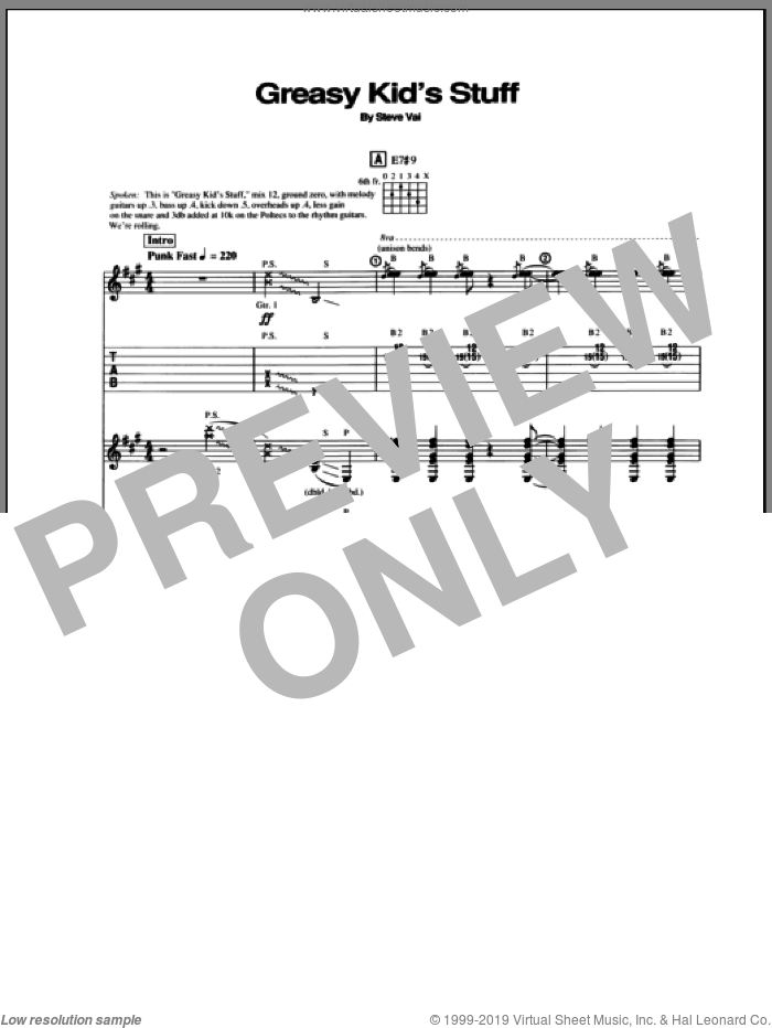 Greasy Kids Stuff sheet music for guitar (tablature) by Steve Vai, intermediate skill level