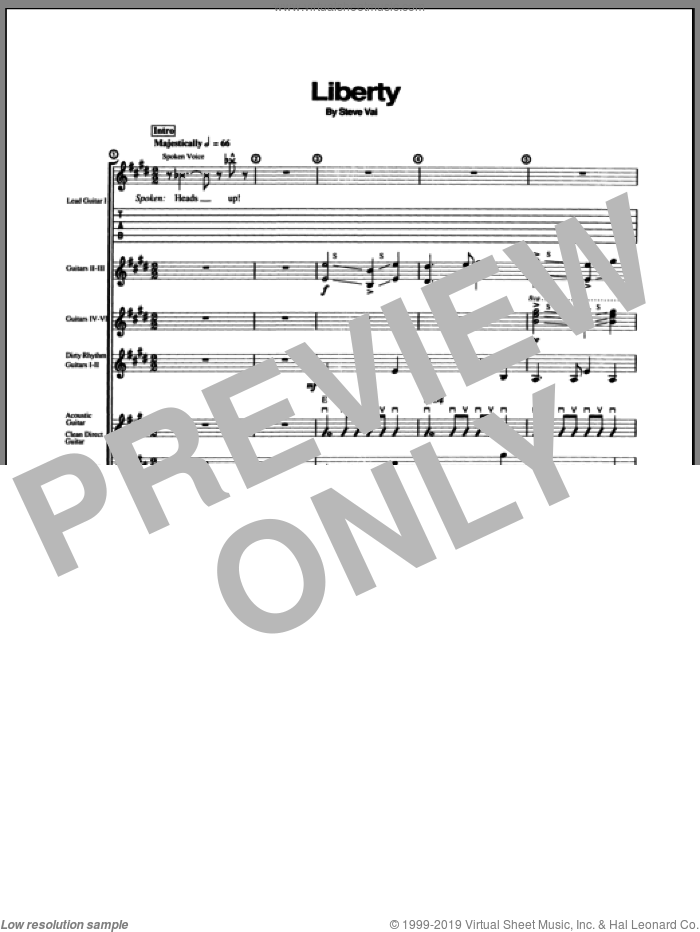 Liberty sheet music for guitar (tablature) by Steve Vai, intermediate skill level