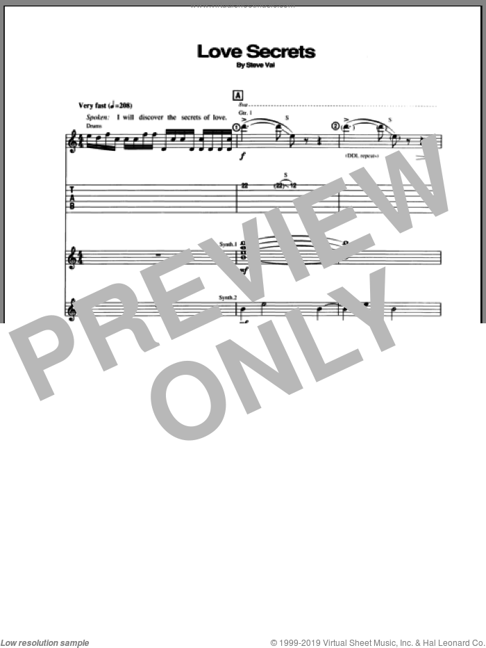 Love Secrets sheet music for guitar (tablature) by Steve Vai, intermediate skill level