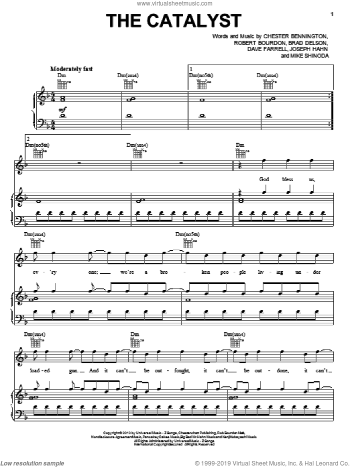 The Catalyst sheet music for voice, piano or guitar by Linkin Park, Brad Delson, Chester Bennington, Dave Farrell, Joseph Hahn, Mike Shinoda and Rob Bourdon, intermediate skill level