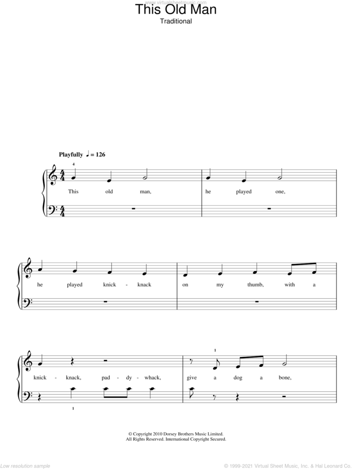 This Old Man sheet music for piano solo, easy skill level