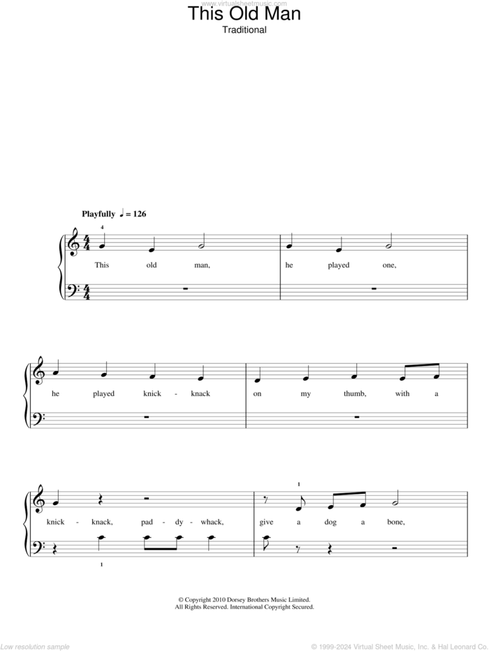 This Old Man sheet music for piano solo, easy skill level