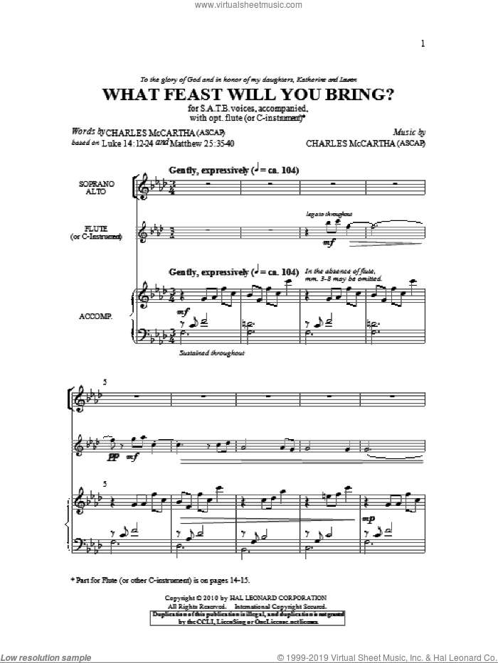 What Feast Will You Bring? sheet music for choir (SATB: soprano, alto, tenor, bass) by Charles McCartha, intermediate skill level