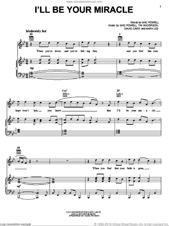 I'll Be Your Miracle sheet music for voice, piano or guitar by Third Day, David Carr, Mac Powell, Mark Lee and Tai Anderson, intermediate skill level