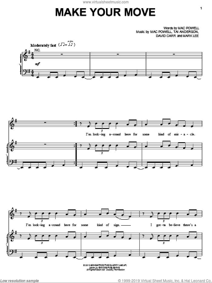 Make Your Move sheet music for voice, piano or guitar by Third Day, David Carr, Mac Powell, Mark Lee and Tai Anderson, intermediate skill level