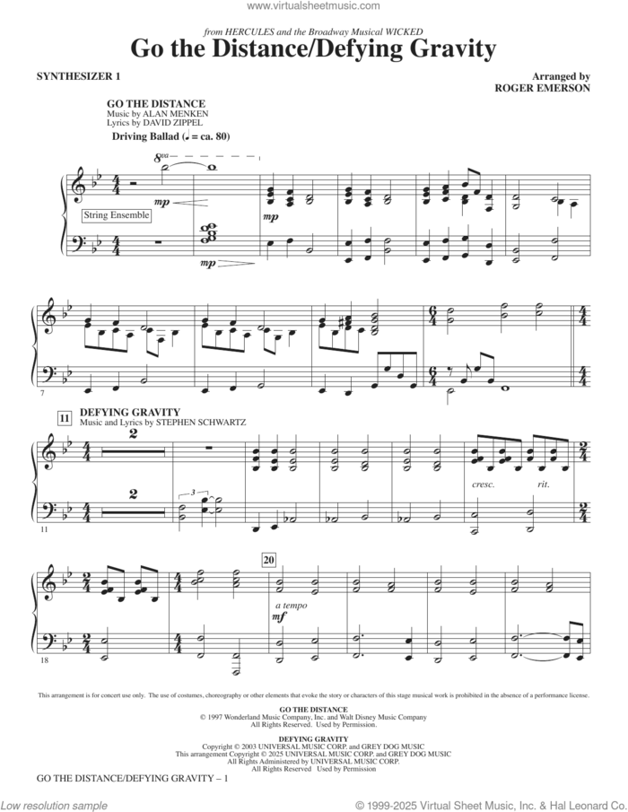 Go The Distance/Defying Gravity (complete set of parts) sheet music for orchestra/band (Rhythm) by Alan Menken, David Zippel, Roger Emerson and Stephen Schwartz, intermediate skill level
