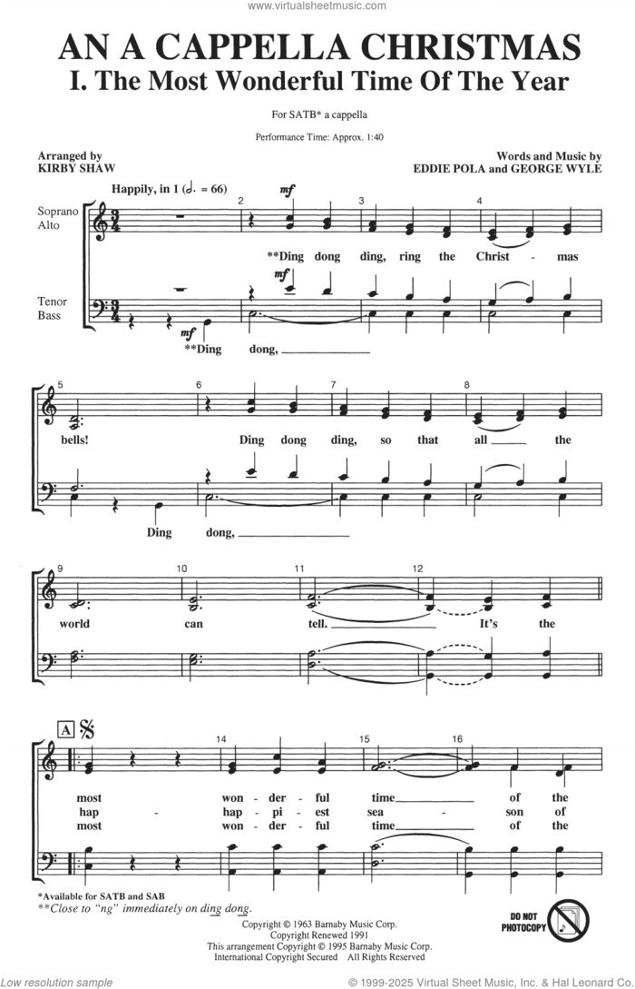 An A Cappella Christmas sheet music for choir (SATB: soprano, alto, tenor, bass) by Mel Torme, Kirby Shaw and Robert Wells, intermediate skill level
