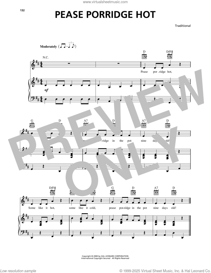 Pease Porridge Hot sheet music for voice, piano or guitar, intermediate skill level