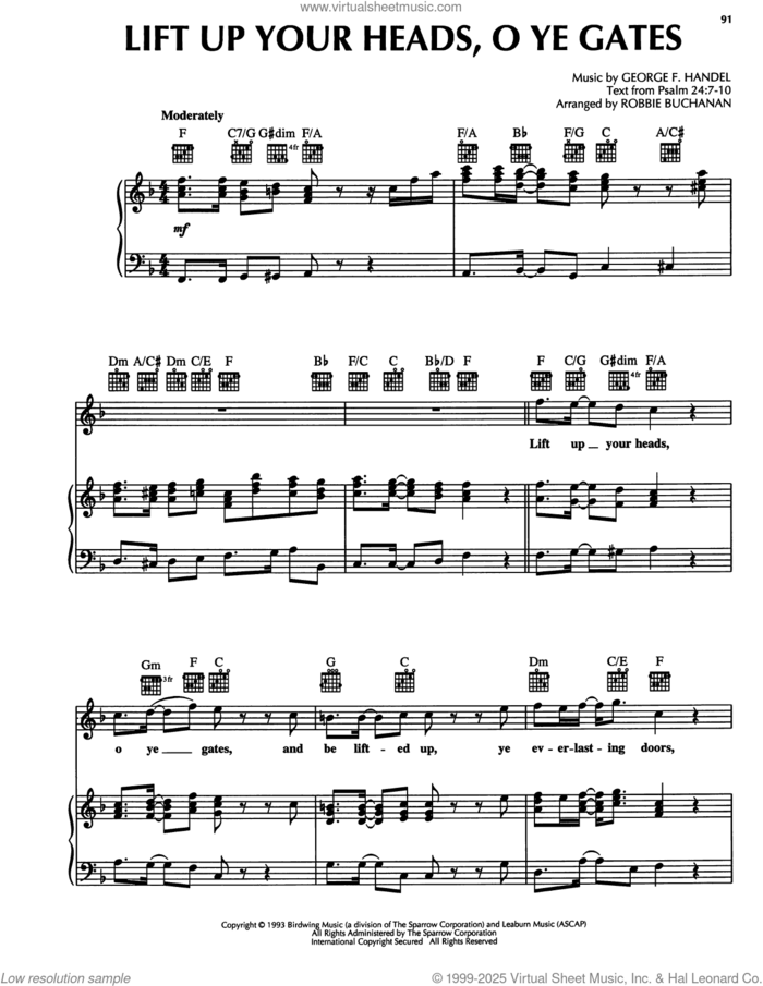 Lift Up Your Heads, O Ye Gates sheet music for voice, piano or guitar by George Frideric Handel and Robbie Buchanan, intermediate skill level