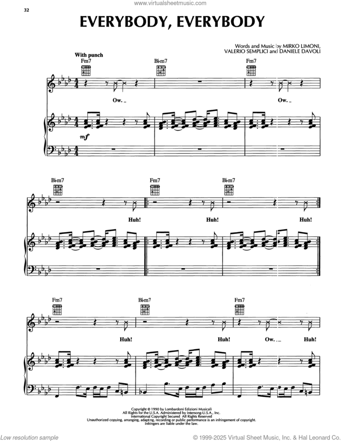 Everybody, Everybody sheet music for voice, piano or guitar by Black Box, Daniele Davoli, Mirko Limoni and Valerio Semplici, intermediate skill level