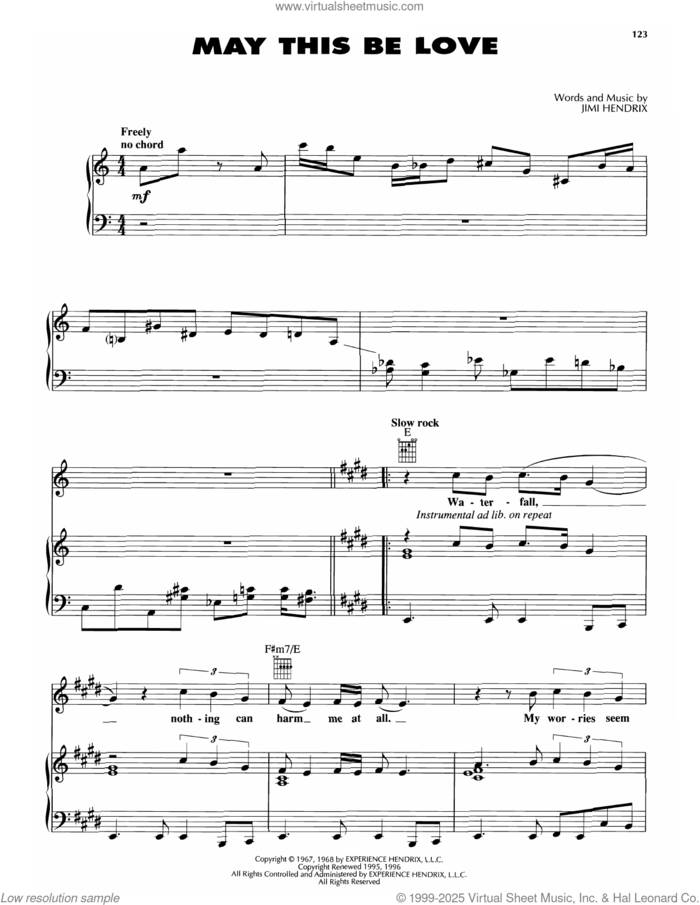 May This Be Love sheet music for voice, piano or guitar by Jimi Hendrix, intermediate skill level