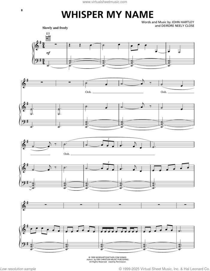 Whisper My Name sheet music for voice, piano or guitar by Heaven & Earth, Deirdre Neely Close and John Hartley, intermediate skill level