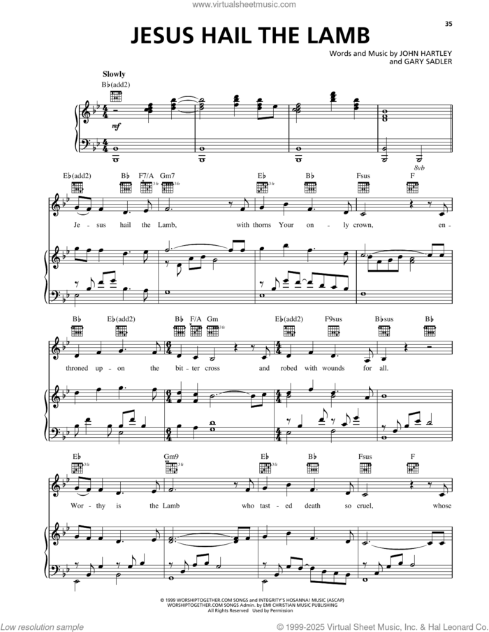 Jesus Hail The Lamb sheet music for voice, piano or guitar by Heaven & Earth, Gary Sadler and John Hartley, intermediate skill level