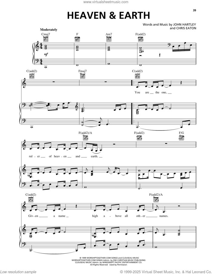Heaven And Earth sheet music for voice, piano or guitar by Heaven & Earth, Chris Eaton and John Hartley, intermediate skill level