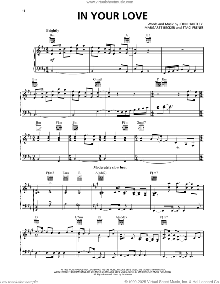 In Your Love sheet music for voice, piano or guitar by Heaven & Earth, John Hartley, Margaret Becker and Staci Frenes, intermediate skill level