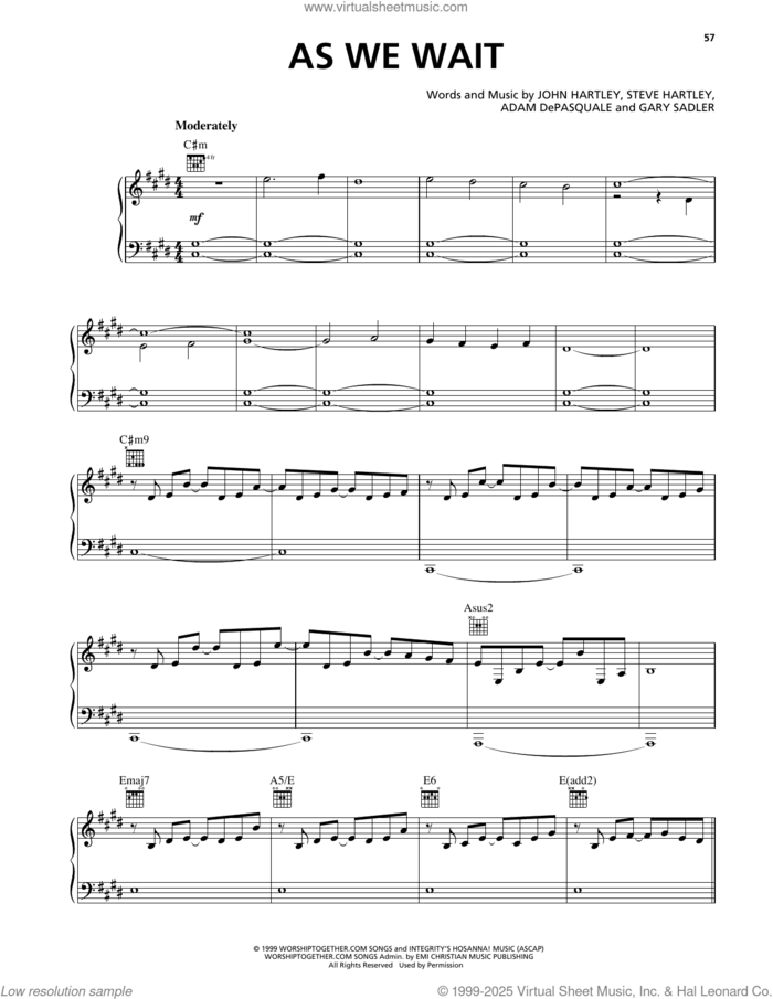As We Wait sheet music for voice, piano or guitar by Heaven & Earth, Adam DePasquale, Gary Sadler, John Hartley and Steve Hartley, intermediate skill level