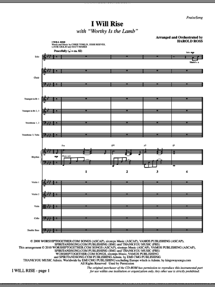 I Will Rise (with Worthy Is The Lamb) (complete set of parts) sheet music for orchestra/band (Orchestra) by Chris Tomlin, Darlene Zschech, Harold Ross, Jesse Reeves, Louis Giglio and Matt Maher, intermediate skill level