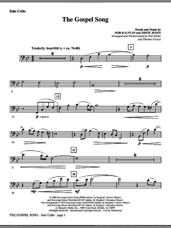 The Gospel Song (complete set of parts) sheet music for orchestra/band (Strings) by Tom Fettke, Bob Kauflin, Drew Jones and Thomas Grassi, intermediate skill level