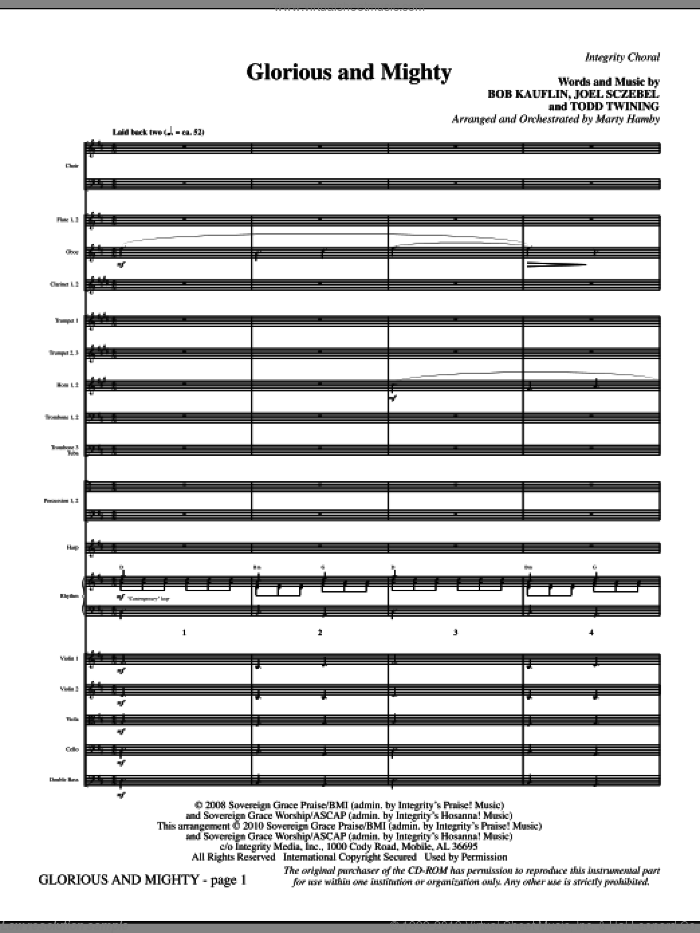 Glorious And Mighty (complete set of parts) sheet music for orchestra/band (Orchestra) by Marty Hamby, Bob Kauflin, Joel Sczebel and Todd Twining, intermediate skill level