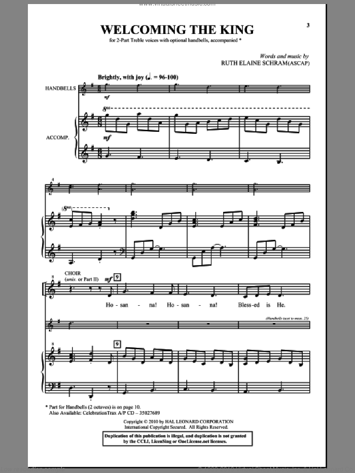 Welcoming The King sheet music for choir (2-Part) by Ruth Elaine Schram, intermediate duet
