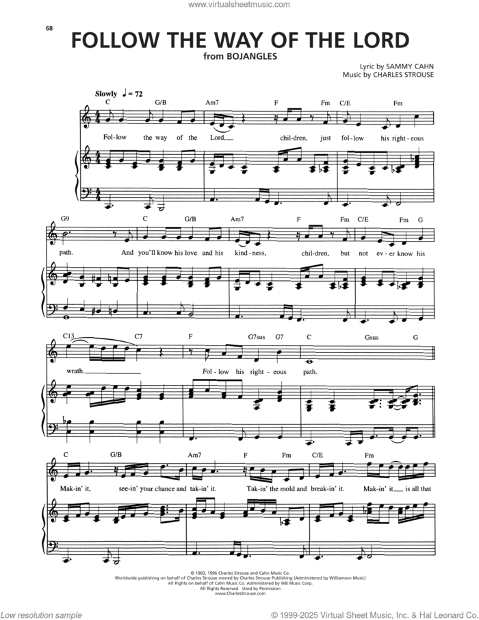 Follow The Way Of The Lord (from Bojangles) sheet music for voice and piano by Sammy Cahn and Charles Strouse, intermediate skill level