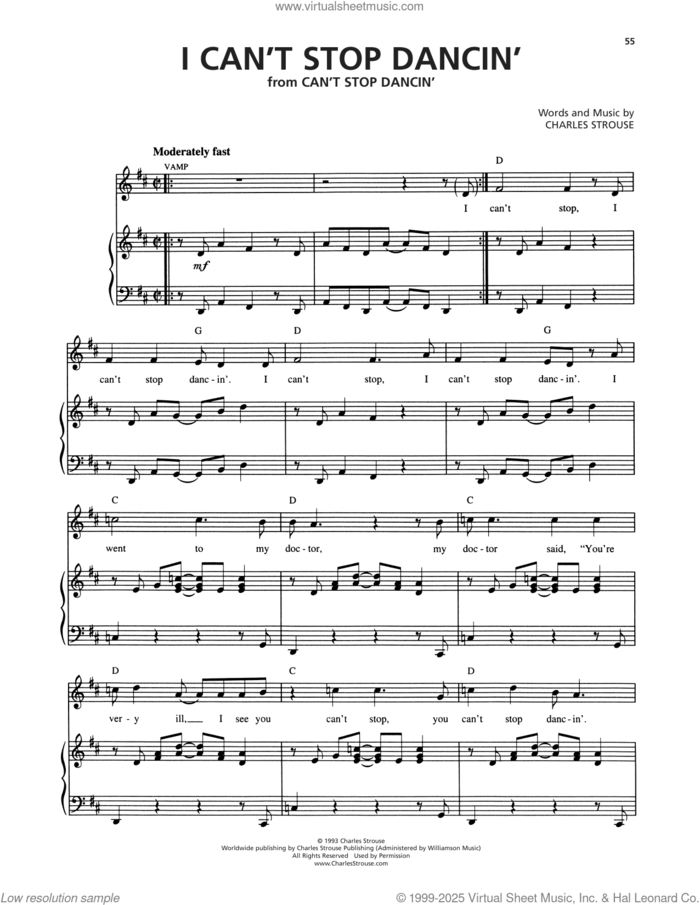 I Can't Stop Dancin' sheet music for voice and piano by Charles Strouse, intermediate skill level