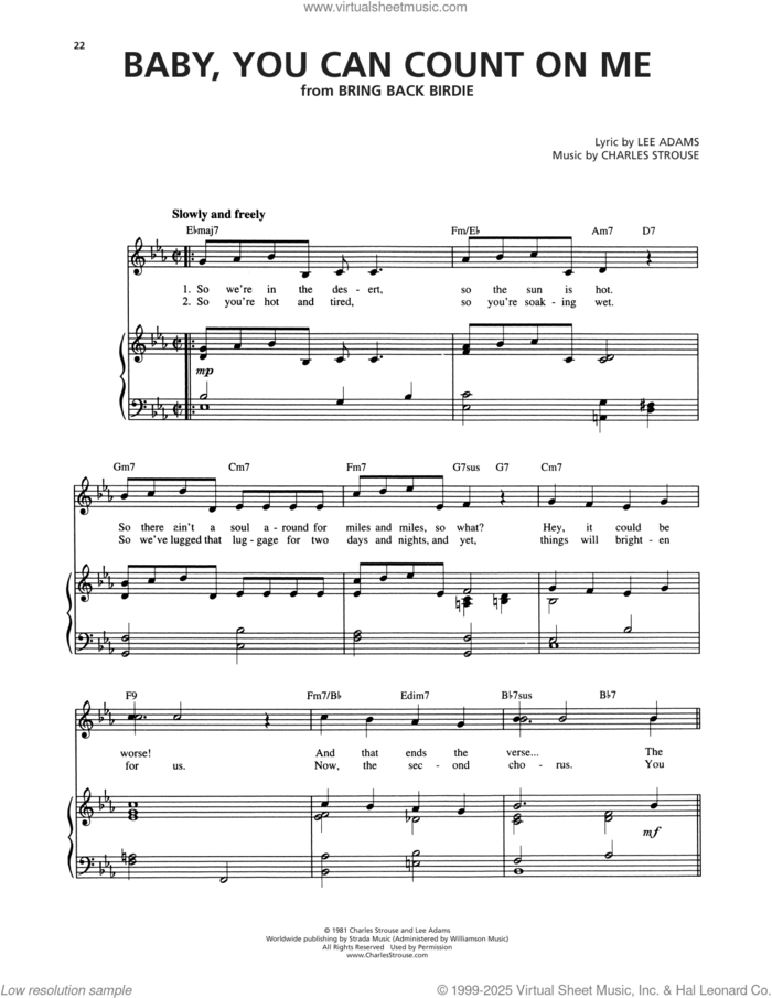 Baby, You Can Count On Me (from Bring Back Birdie) sheet music for voice and piano by Charles Strouse and Lee Adams, intermediate skill level