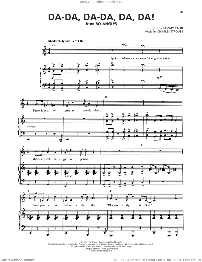 Da-Da, Da-Da, Da, Da! (from Bojangles) sheet music for voice and piano by Sammy Cahn and Charles Strouse, intermediate skill level