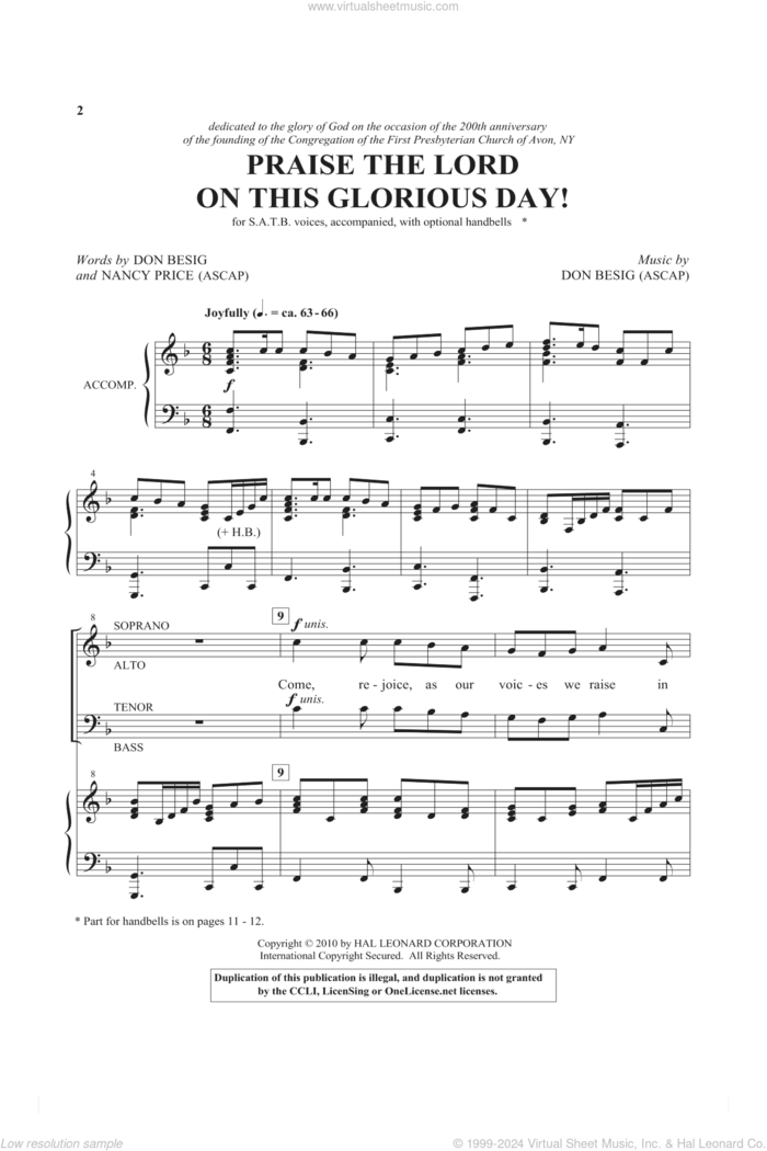 Praise The Lord On This Glorious Day sheet music for choir (SATB: soprano, alto, tenor, bass) by Don Besig and Nancy Price, intermediate skill level