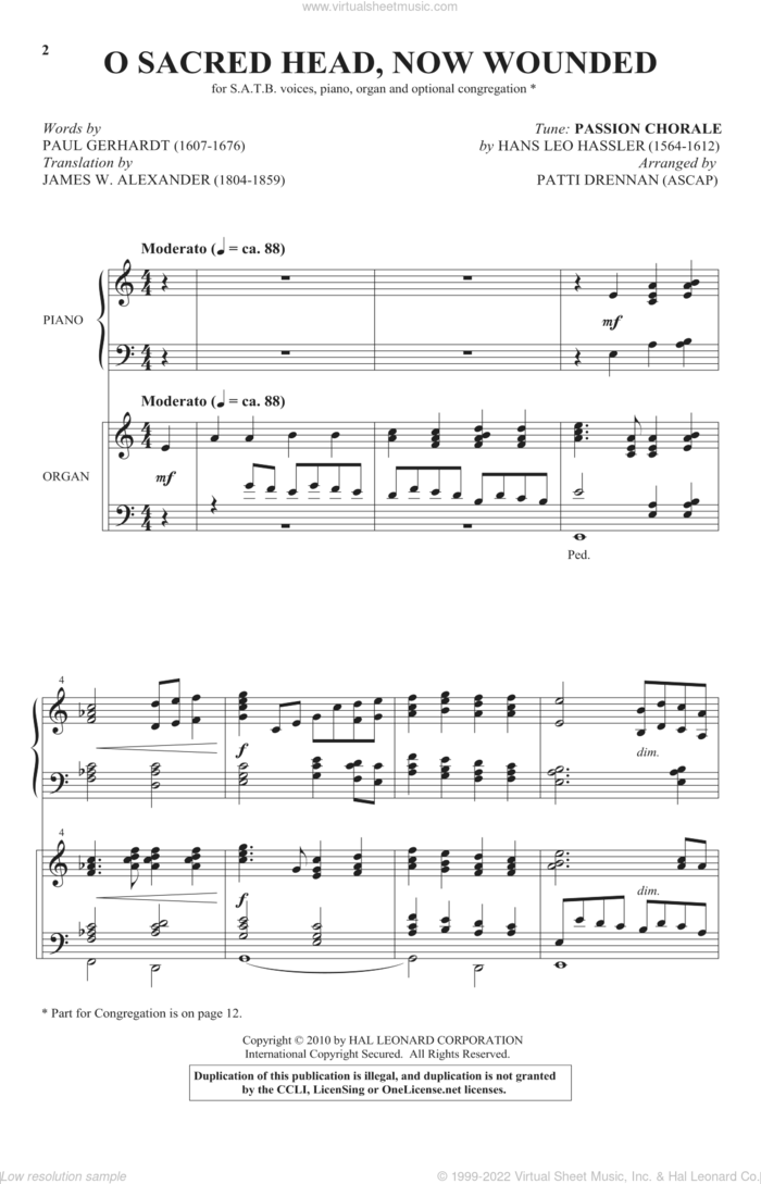 O Sacred Head, Now Wounded sheet music for choir (SATB: soprano, alto, tenor, bass) by Patti Drennan, intermediate skill level