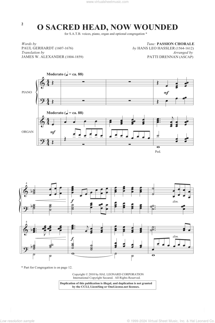 O Sacred Head, Now Wounded sheet music for choir (SATB: soprano, alto, tenor, bass) by Patti Drennan, intermediate skill level