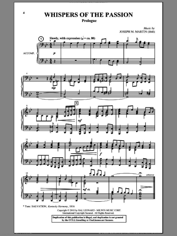 Whispers Of The Passion sheet music for choir (SATB: soprano, alto, tenor, bass) by Joseph M. Martin, intermediate skill level
