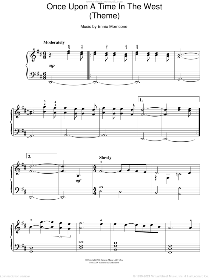 Once Upon A Time In The West (Theme) sheet music for piano solo by Ennio Morricone, easy skill level