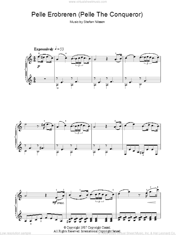 Pelle The Conqueror (Pelle Erobreren) sheet music for piano solo by Stefan Nilsson, intermediate skill level