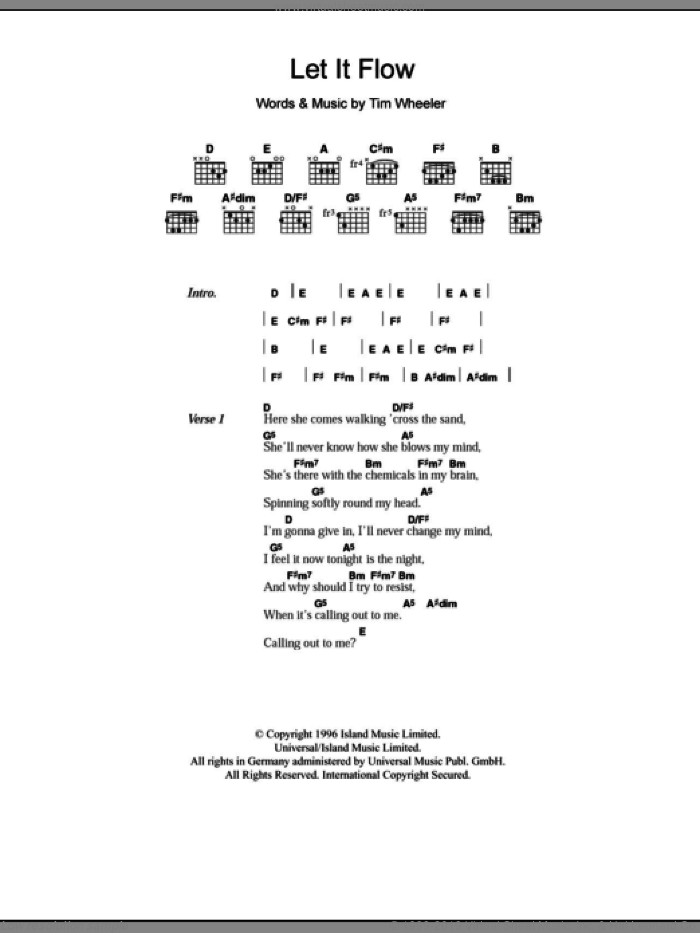 Let It Flow sheet music for guitar (chords) by Tim Wheeler, intermediate skill level