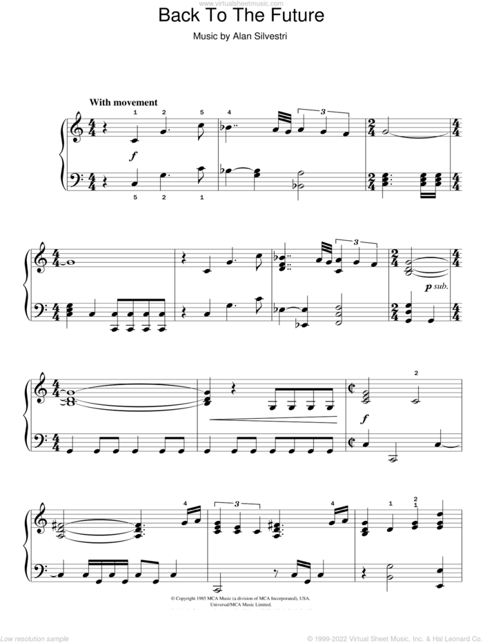 Back To The Future (Theme), (easy) (Theme) sheet music for piano solo by Alan Silvestri, easy skill level